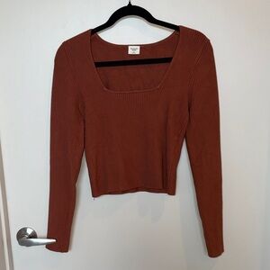 Abercrombie & Fitch long-sleeve ottoman squareneck top in rust